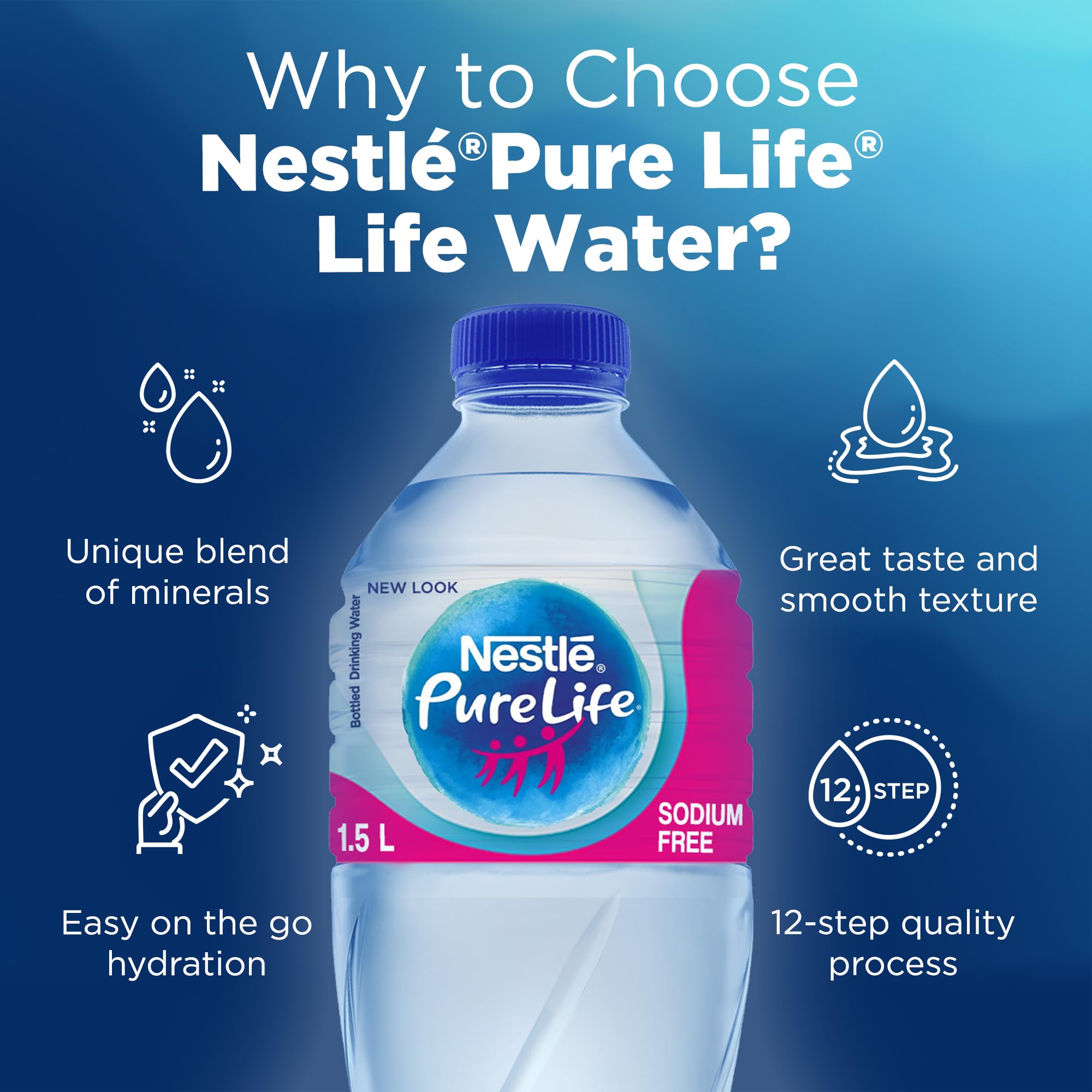 Nestlé Pure Life, Low Sodium, Bottled Drinking Water, 6 x 1.5 L